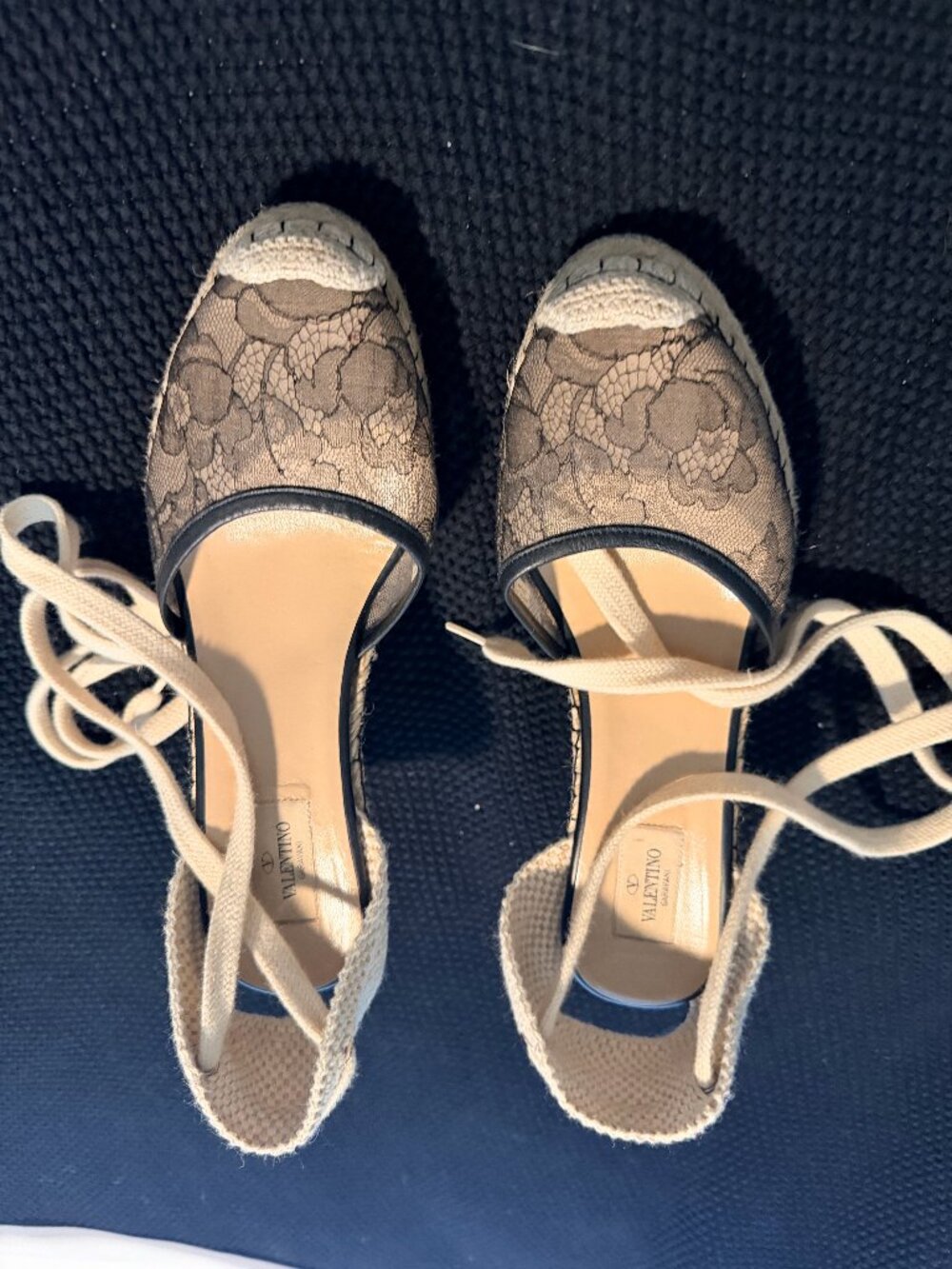 Valentino Garavani Black Lace Espadrille Wedges 40